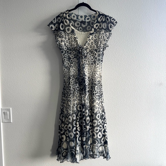 Komarov Crinkle Midi Dress Sheer Boho Blue Cream 2 Pc Layered Textured Stretch - Picture 2 of 15